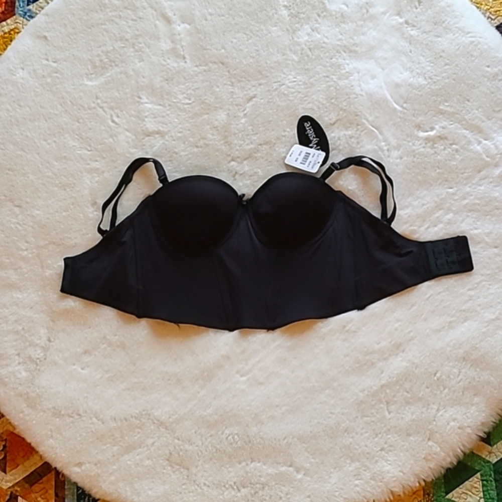 NWT Le Mysterie Black Adjustable Soiree Short Line Bustier Lingere Bra